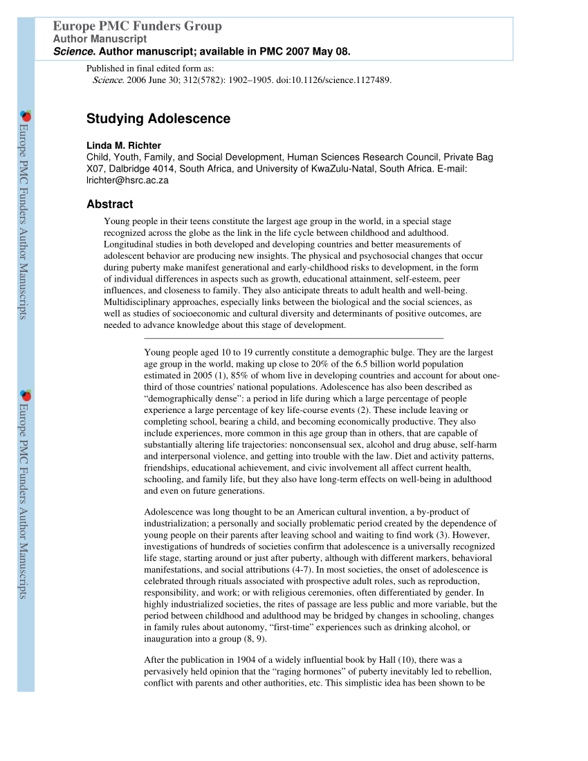 Pdf Studying Adolescence