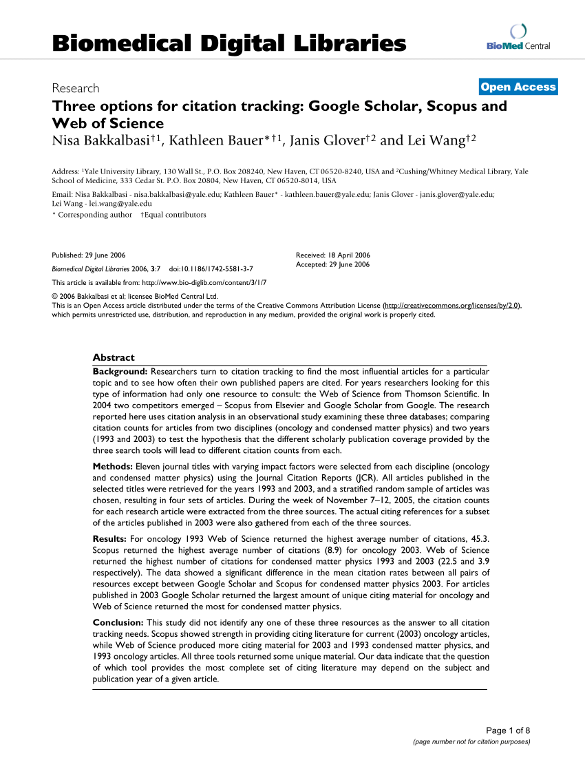 Pdf Three Options For Citation Tracking Google Scholar Scopus And Web Of Science