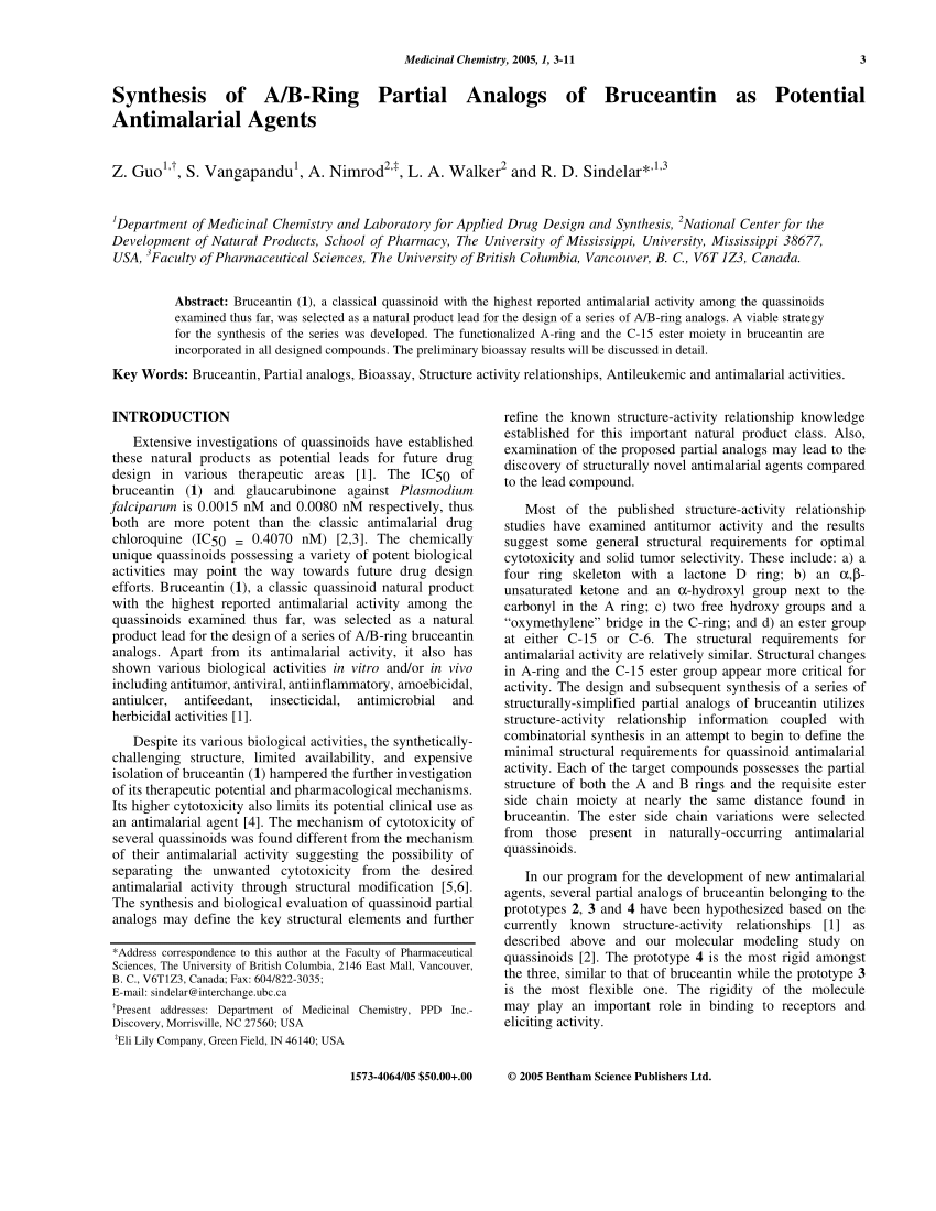 Pdf Synthesis Of A B Ring Partial Analogs Of Bruceantin As
