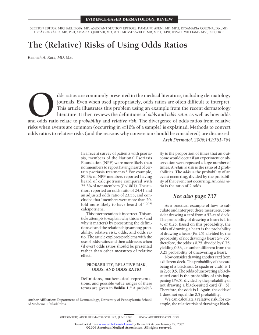 Pdf The Relative Risks Of Using Odds Ratios