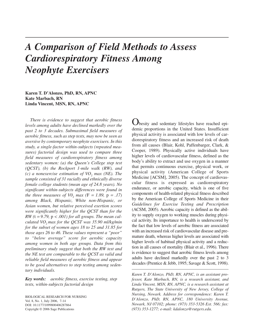 Pdf A Comparison Of Field Methods To Assess Cardiorespiratory