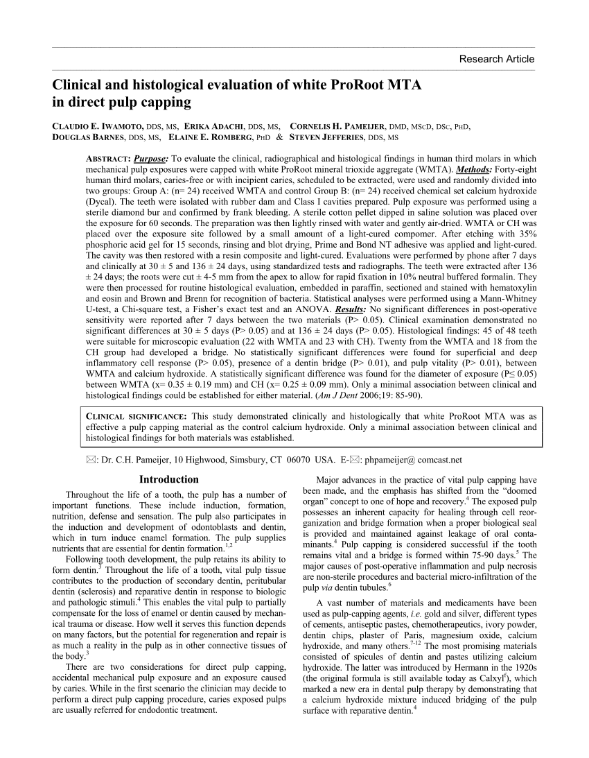 Pdf Clinical And Histological Evaluation Of White Proroot Mta In