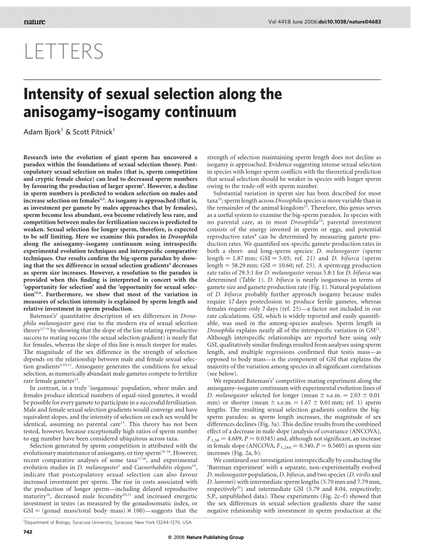 (PDF) Intensity of sexual selection along the anisogamy ...