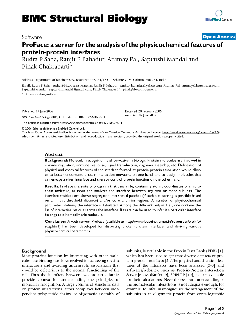 PDF) ProFace: A server for the analysis of the physicochemical