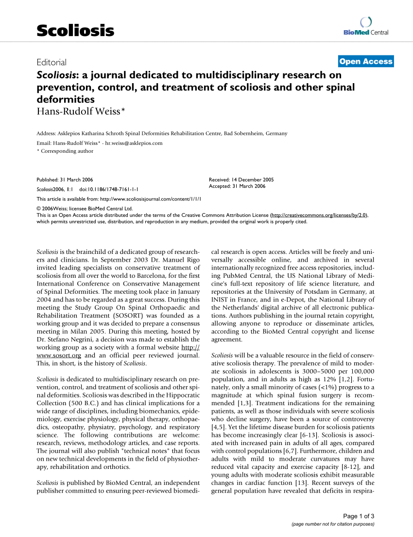 Pdf Scoliosis A Journal Dedicated To Multidisciplinary Research On Prevention Control And 