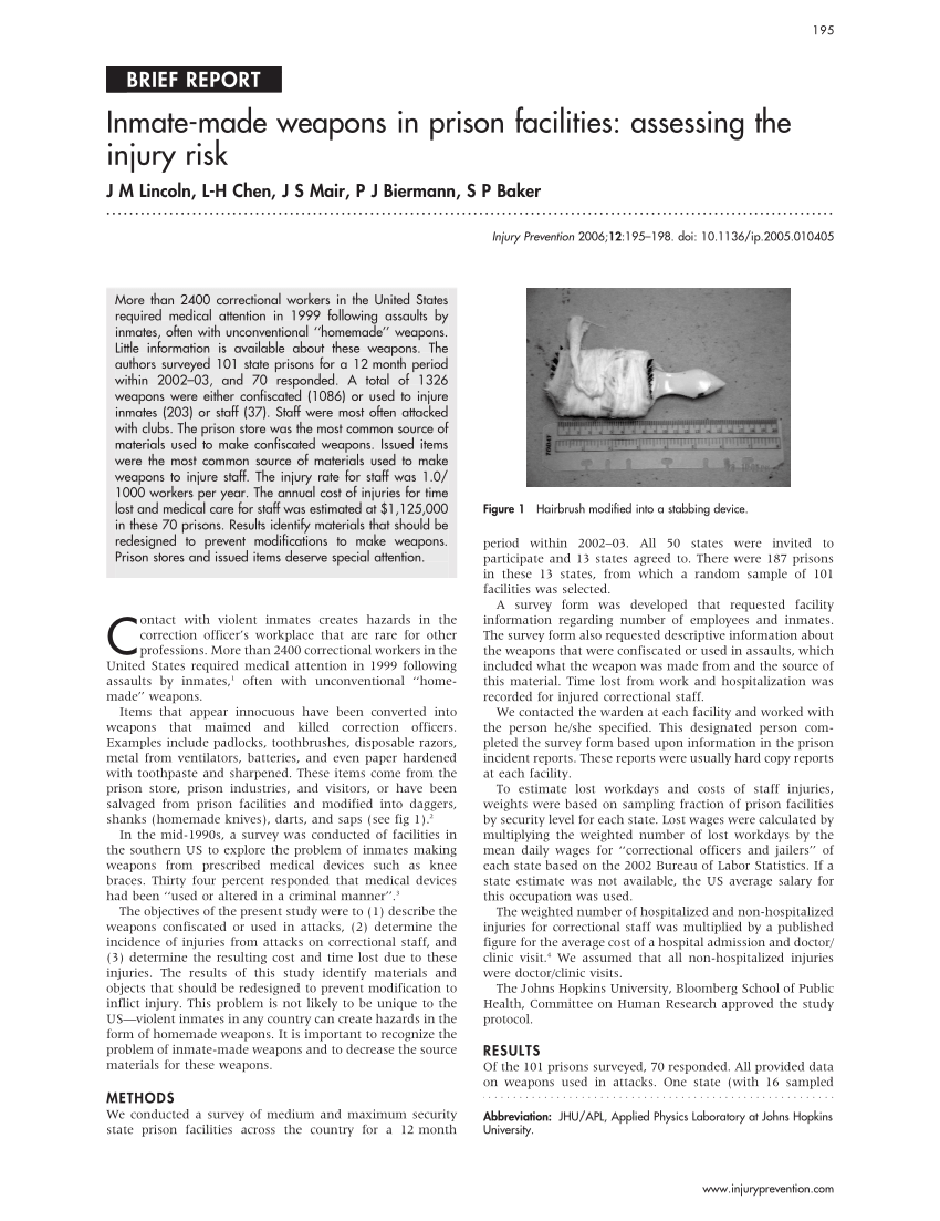 PDF) Inmate-made weapons in prison facilities: Assessing the