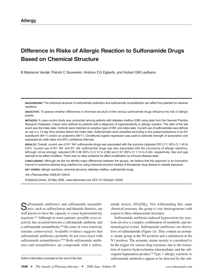 Pdf Difference In Risks Of Allergic Reaction To Sulfonamide Drugs Based On Chemical Structure