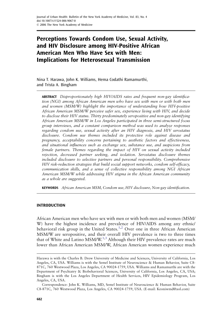 Pdf Perceptions Towards Condom Use Sexual Activity And Hiv - pdf perceptions towards condom use sexual activity and hiv disclosure among hiv positive african american men who have sex with men implications for