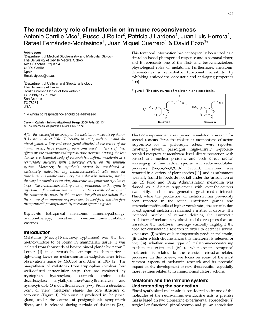 Pdf The Modulatory Role Of Melatonin On Immune Responsiveness - 