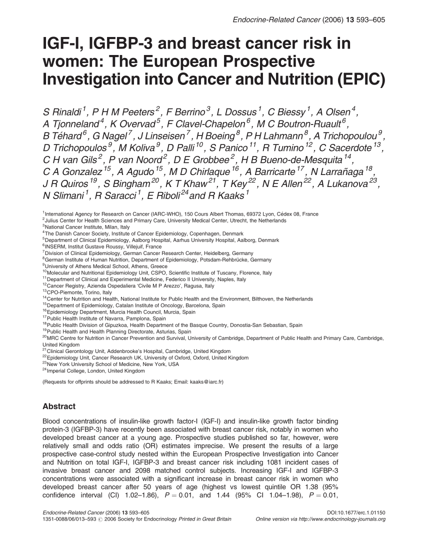 (PDF) IGF-I, IGFBP-3 and breast cancer risk in women: the ...