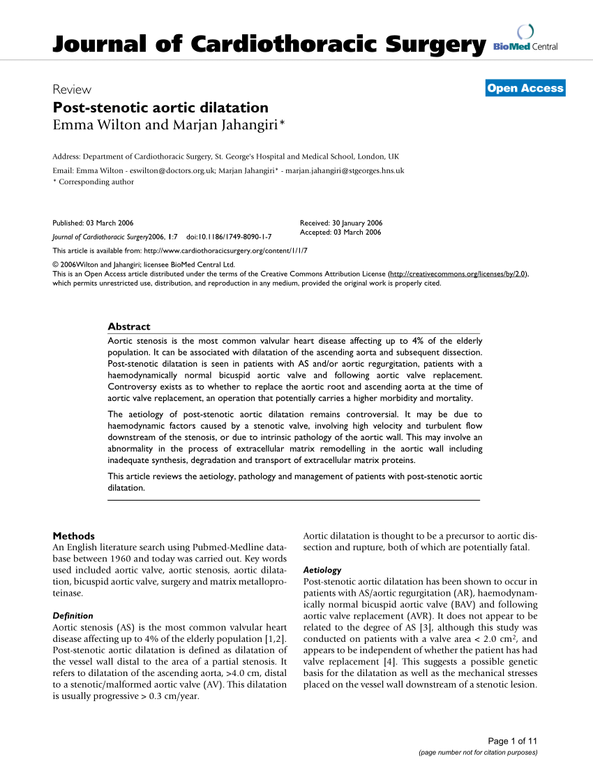 Pdf Post Stenotic Aortic Dilatation