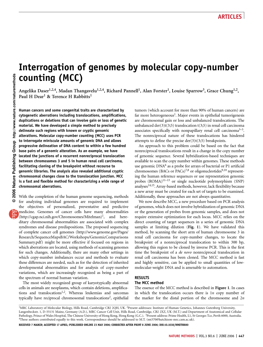 Pdf Interrogation Of Genomes By Molecular Copy Number Counting Mcc