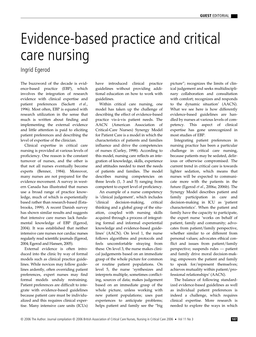 application of evidence based practice and critical thinking to patient care