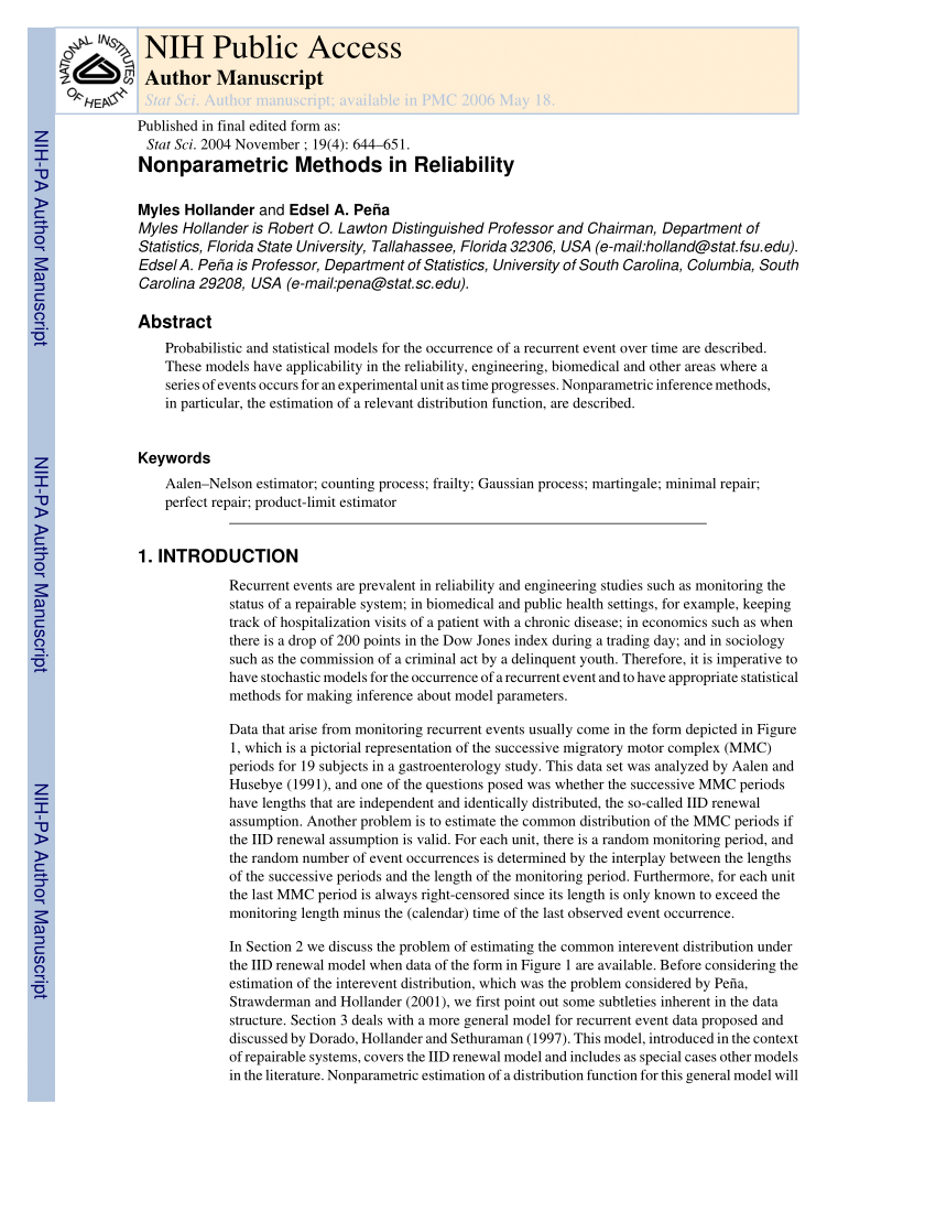 Pdf Nonparametric Methods In Reliability