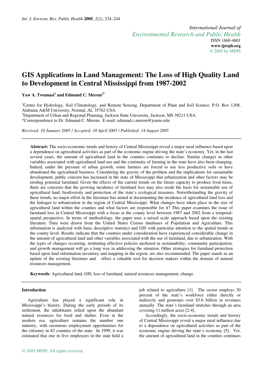 (PDF) GIS Applications in Land Management: The Loss of High Quality