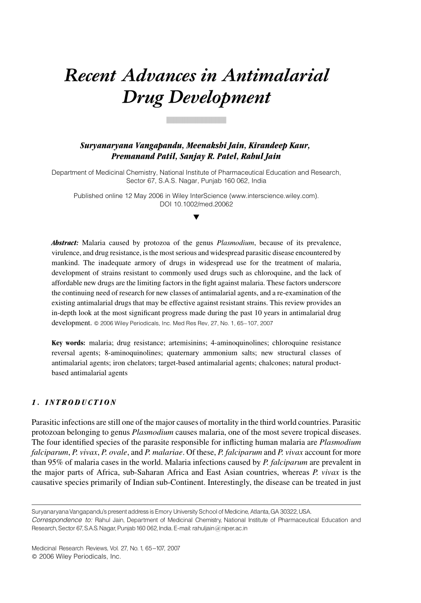 PDF) Recent Advances in Antimalarial Drug Development