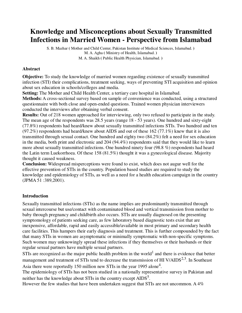 PDF) Knowledge and misconceptions about sexually transmitted infections in married women