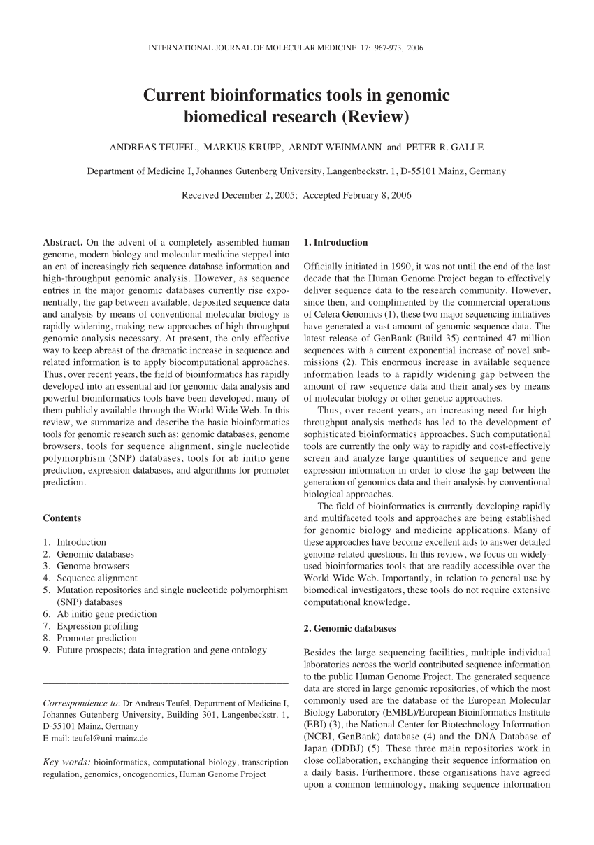 research & reviews a journal of bioinformatics