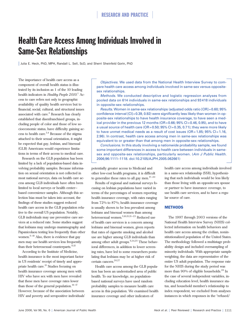 PDF Health Care Access Among Individuals Involved in Same Sex