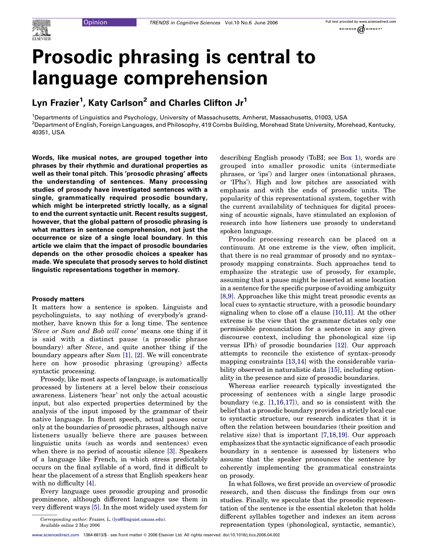 PDF) Prosodic phrasing is central to language comprehension