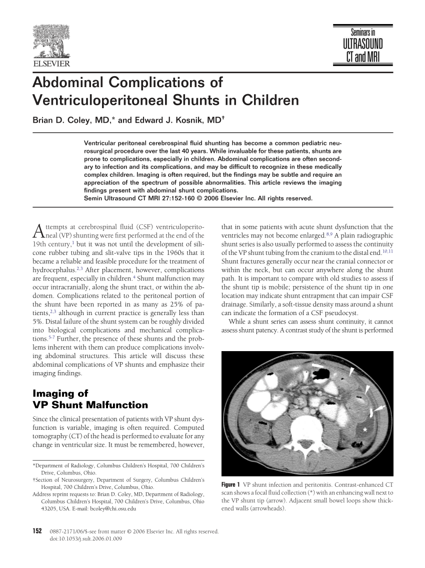 PDF) Abdominal Complications of Ventriculoperitoneal Shunts in Children