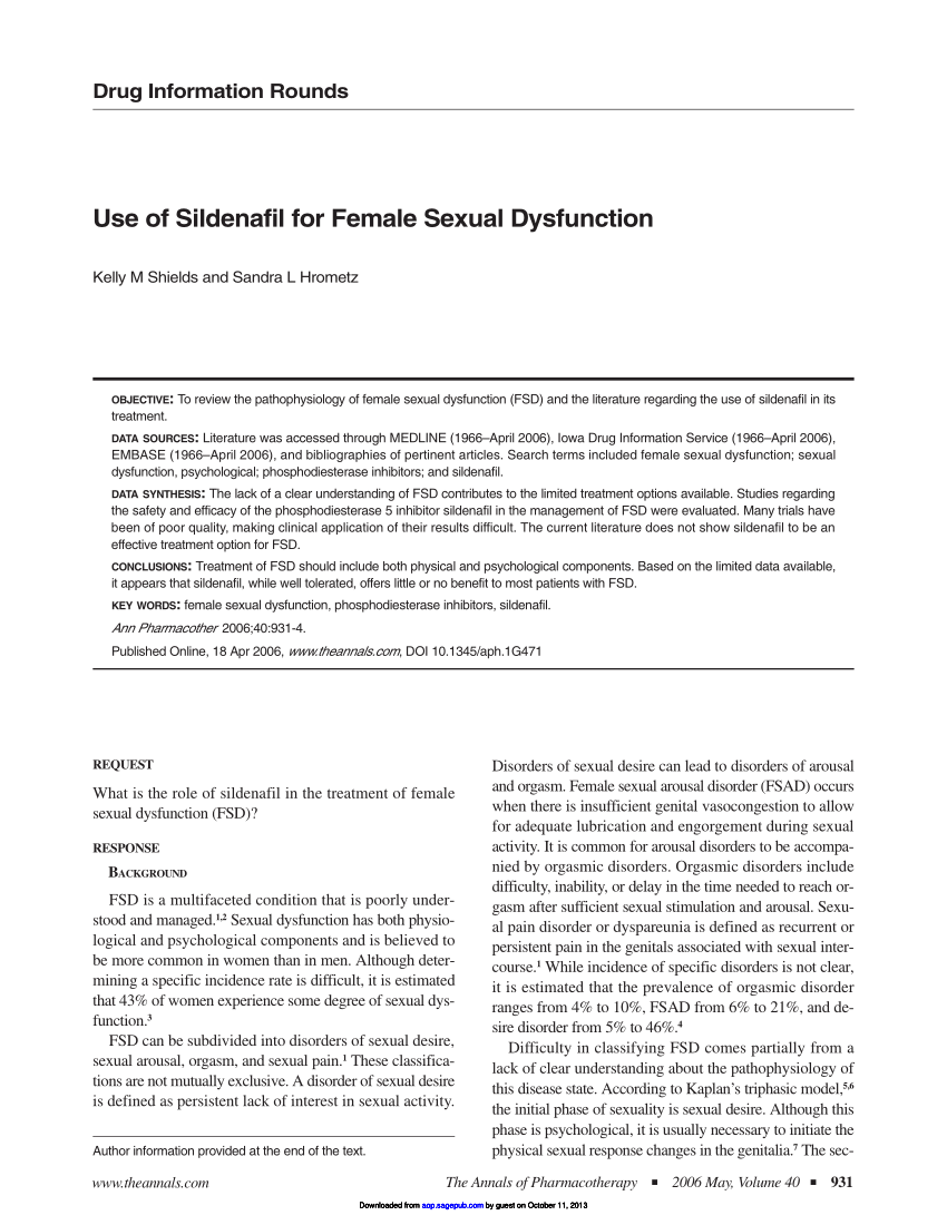 PDF Use of Sildenafil for Female Sexual Dysfunction