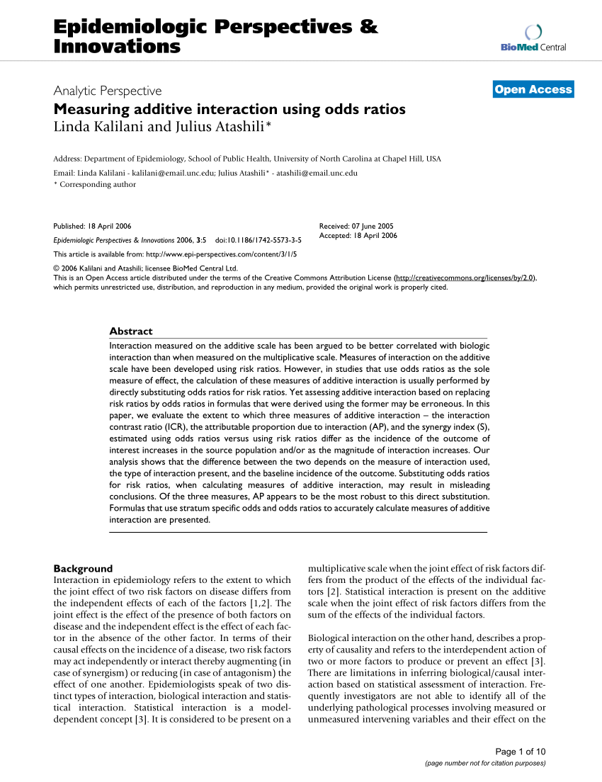 Pdf Measuring Additive Interaction Using Odds Ratios