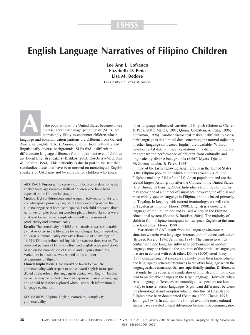 Pdf English Language Narratives Of Filipino Children