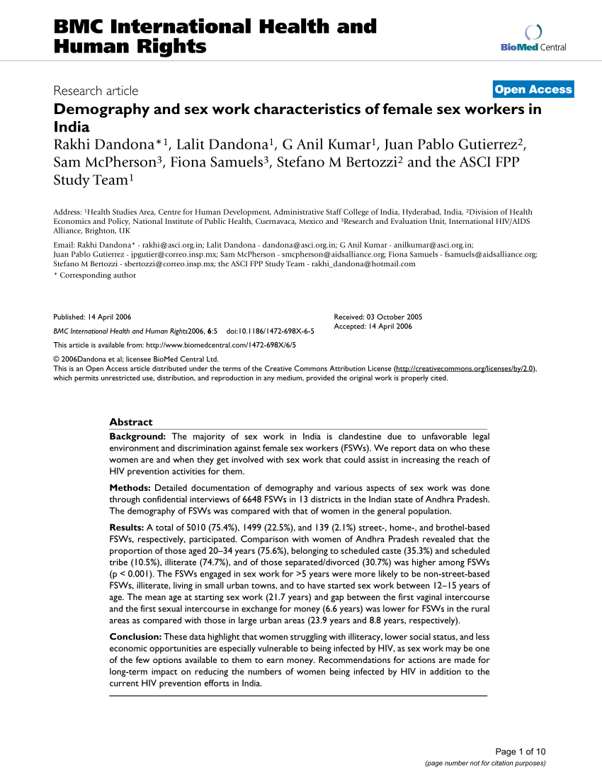 PDF Demography and sex work characteristics of female sex workers  