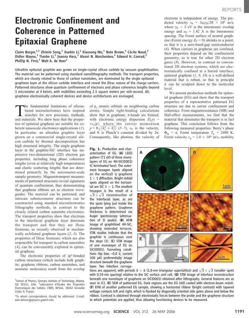 Pdf Electronic Confinement And Coherence In Patterned Epitaxial Graphene