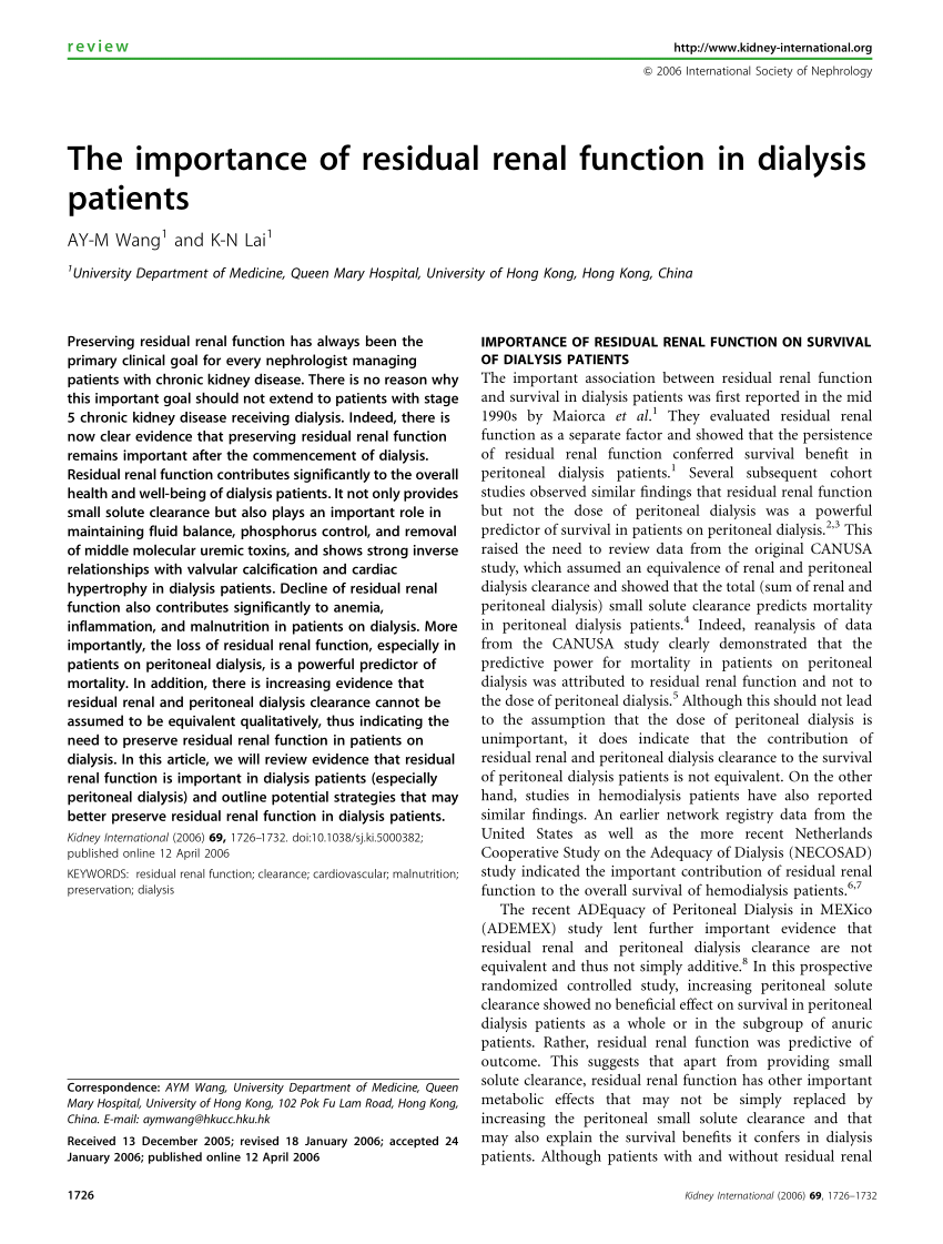 (PDF) The importance of residual renal function in dialysis patients