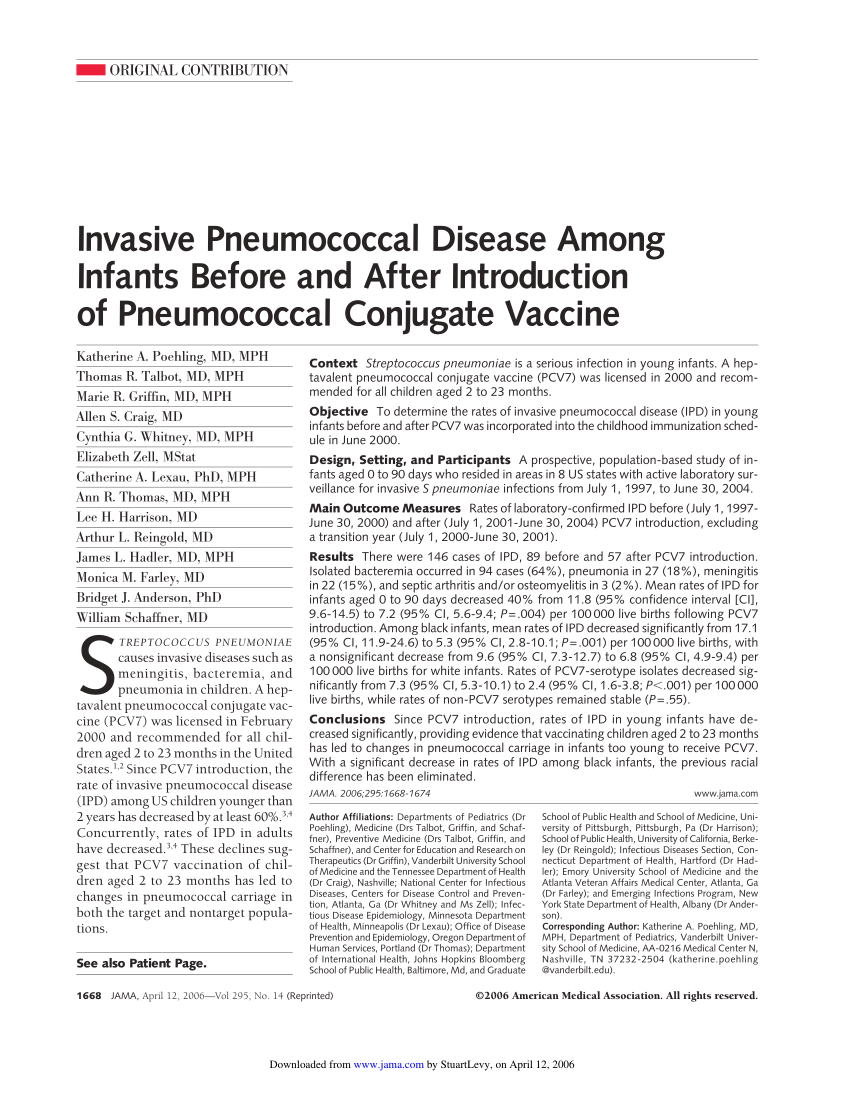 PDF Invasive Pneumococcal Disease Among Infants Before and After  
