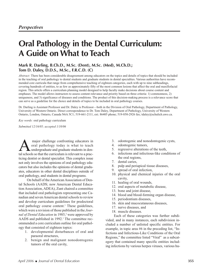 Pdf Oral Pathology In The Dental Curriculum A Guide On What To Teach