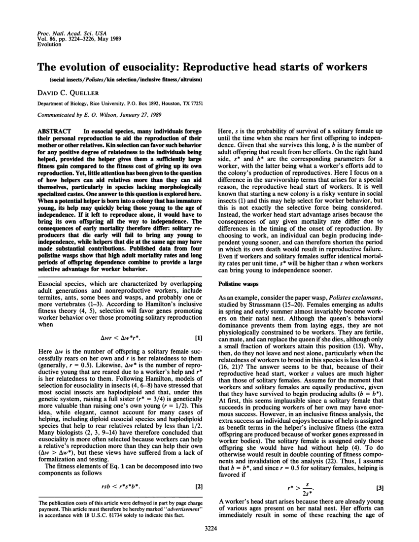 evolution of eusociality research paper