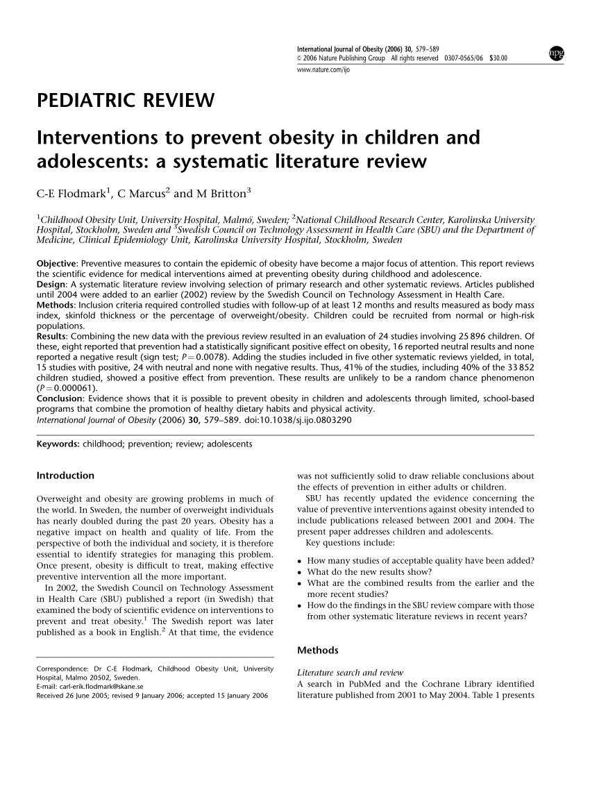 example of literature review on childhood obesity