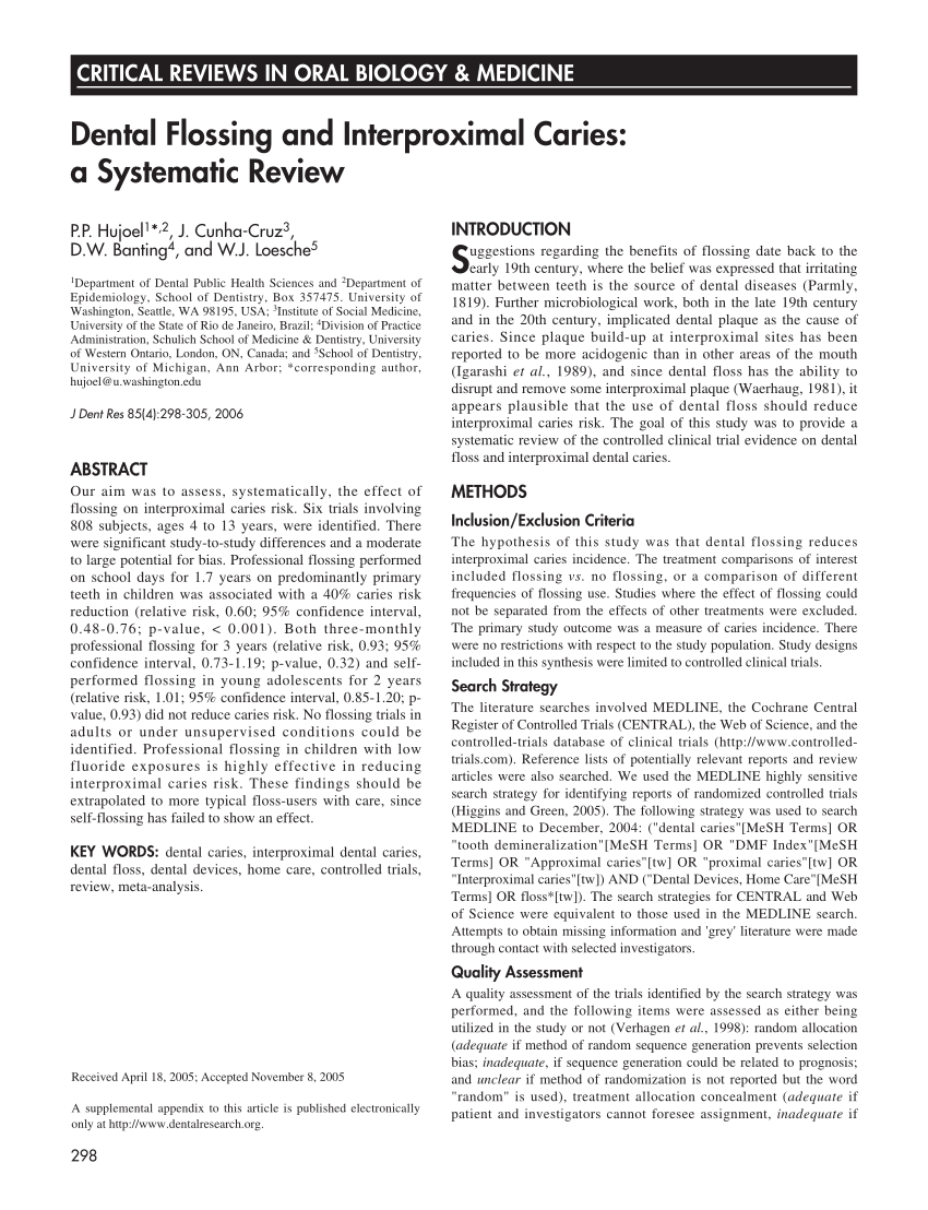 (PDF) Dental Flossing and Interproximal Caries a Systematic Review