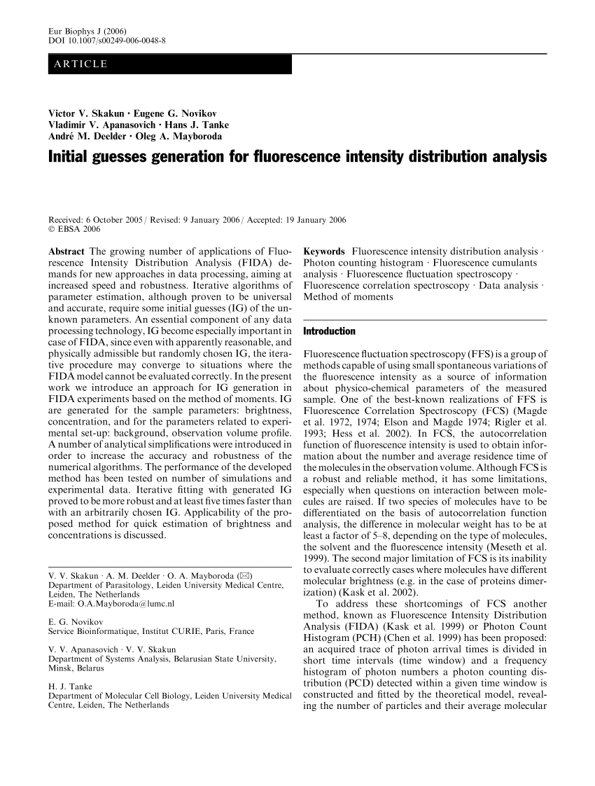 Pdf Initial Guesses Generation For Fluorescence Intensity Distribution Analysis