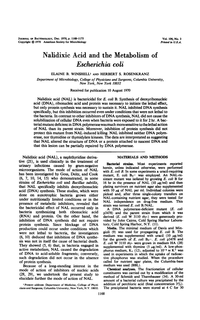 Pdf Nalidixic Acid And The Metabolism Of Escherichia Coli