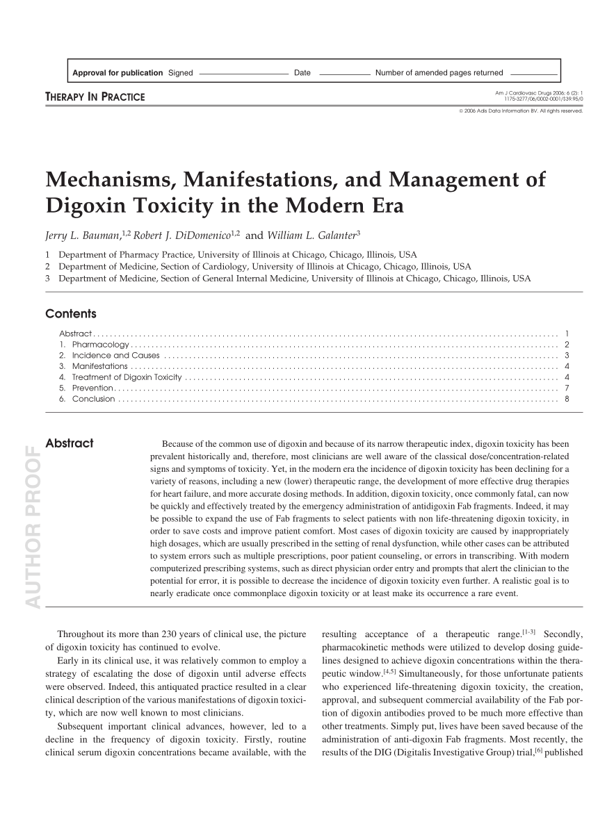 Pdf Mechanisms Manifestations And Management Of Digoxin
