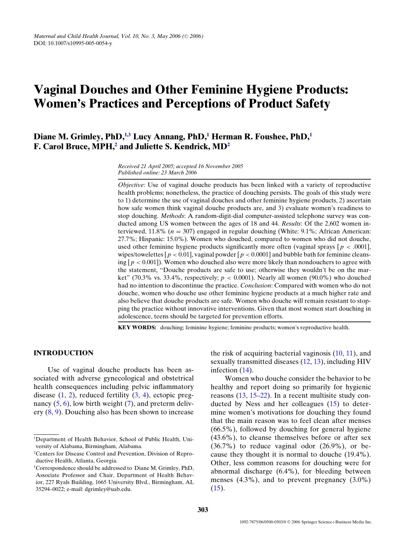 PDF) Vaginal Douches and Other Feminine Hygiene Products Womens Practices and Perceptions of Product Safety image