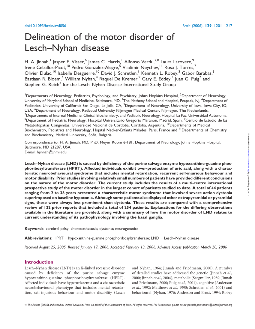 PDF) Lesch–Nyhan Disease International Study Group. Delineation of