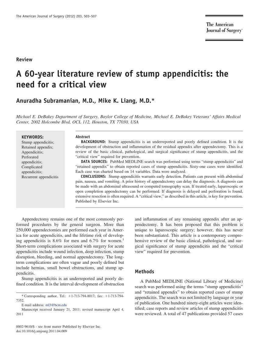 literature review of appendicitis