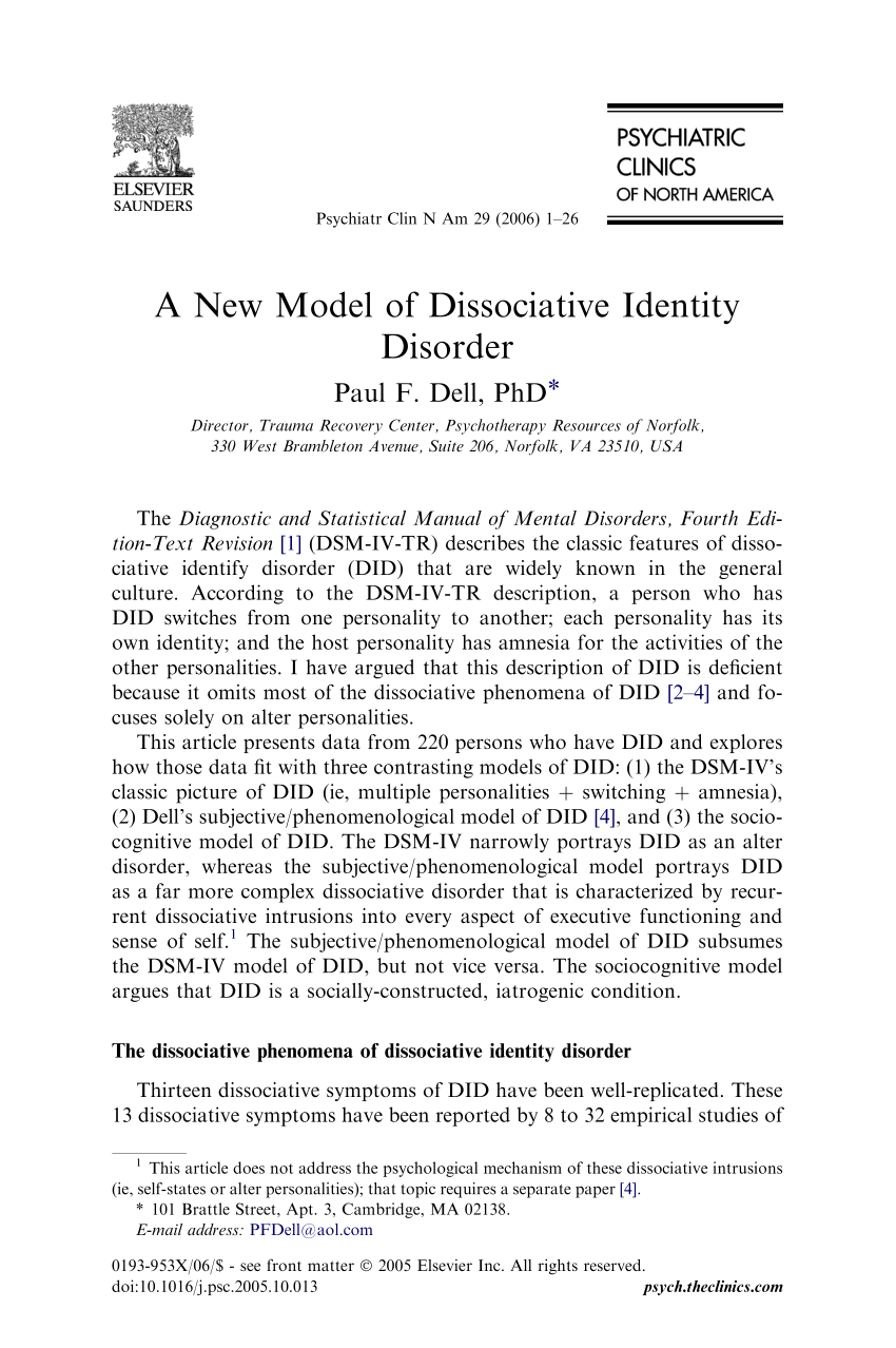 dissociative identity disorder research paper topics