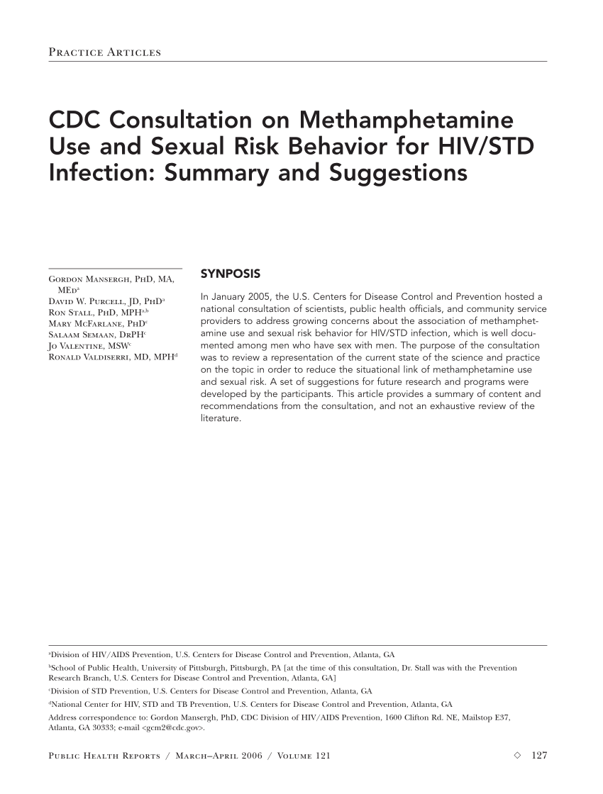 Pdf Cdc Consultation On Methamphetamine Use And Sexual Risk Behavior For Hivstd Infection 7630