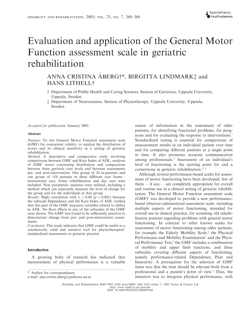 (PDF) Evaluation and application of the General Motor Function