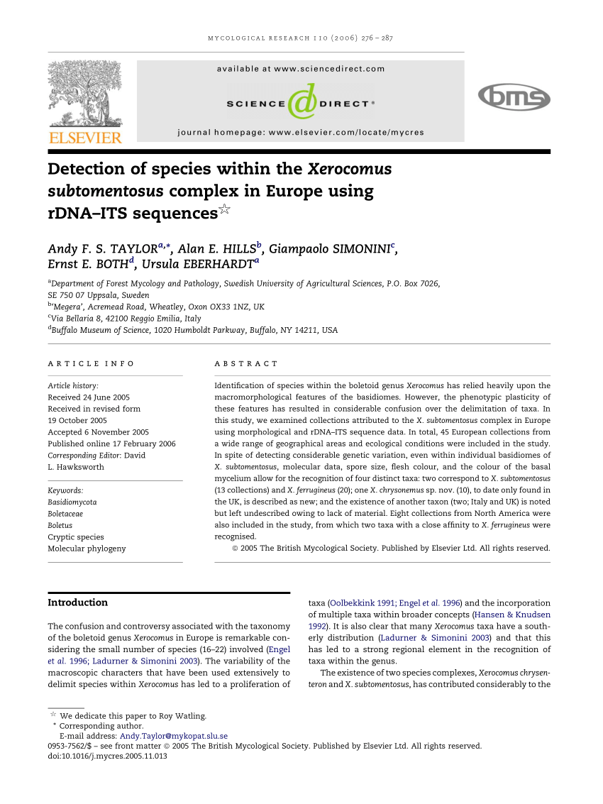 Pdf Detection Of Species Within The Xerocomus Subtomentosus Complex In Europe Using Rdna Its Sequences