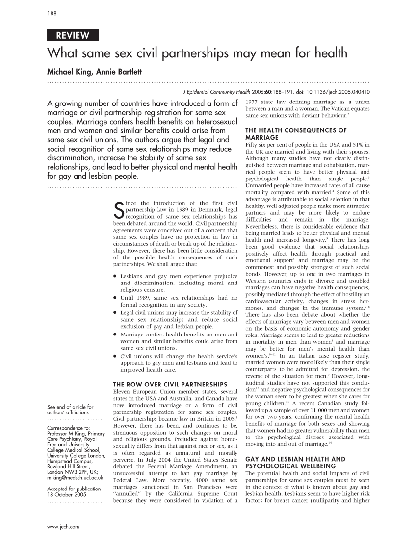 PDF What same sex civil partnerships may mean for health