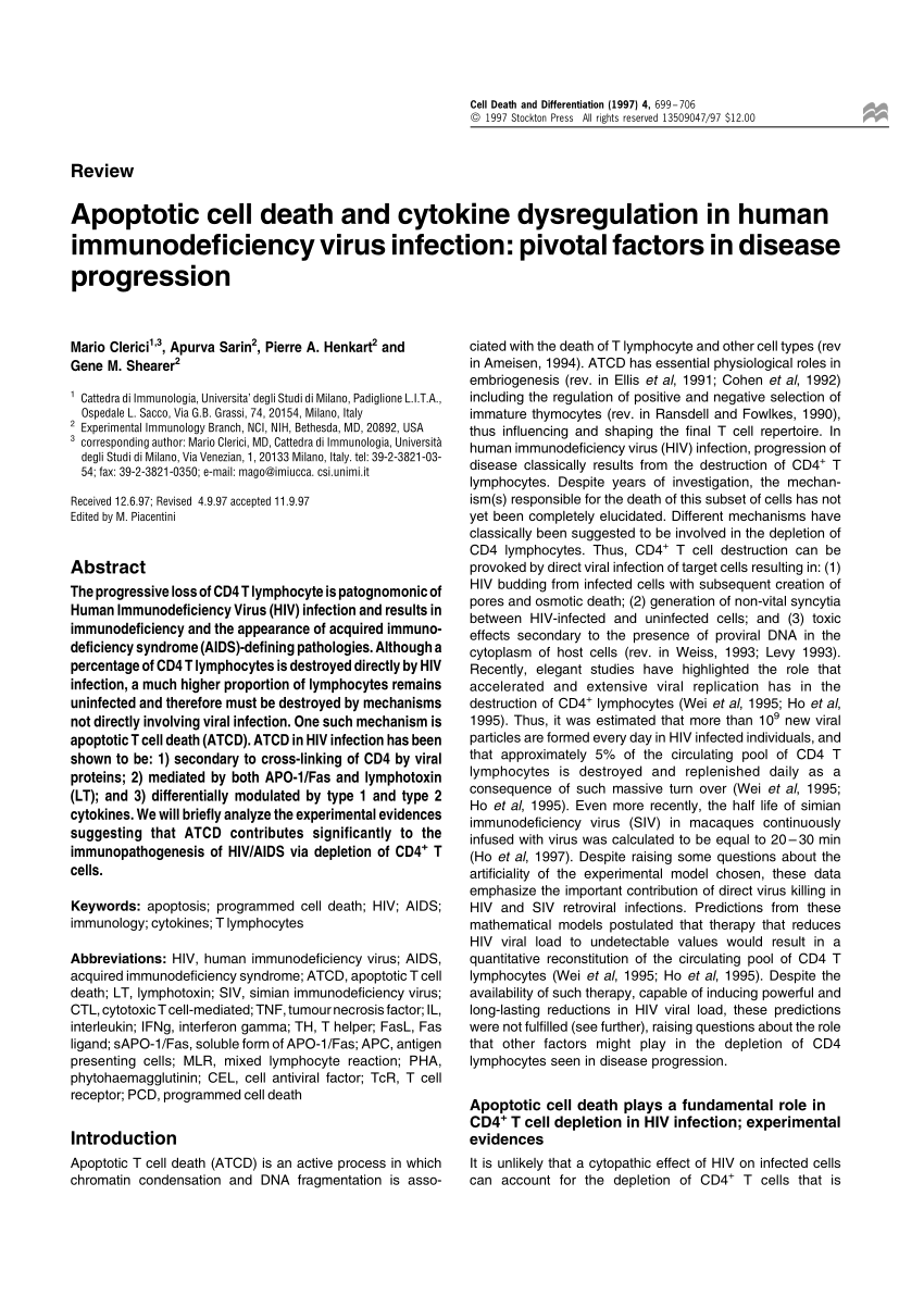 Pdf Apoptotic Cell Death And Cytokine Dysregulation In Human Immunodeficiency Virus Infection Pivotal Factors In Disease Progression