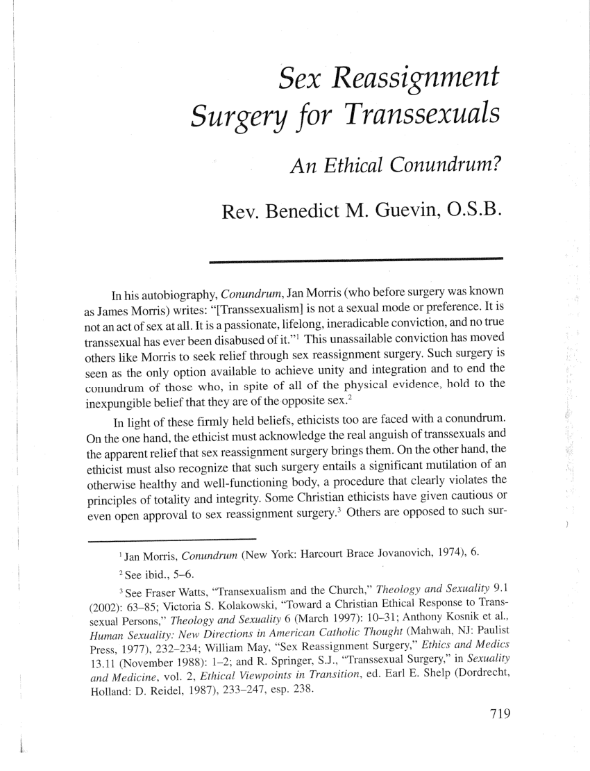 Pdf Sex Reassignment Surgery For Transsexuals An Ethical Conundrum