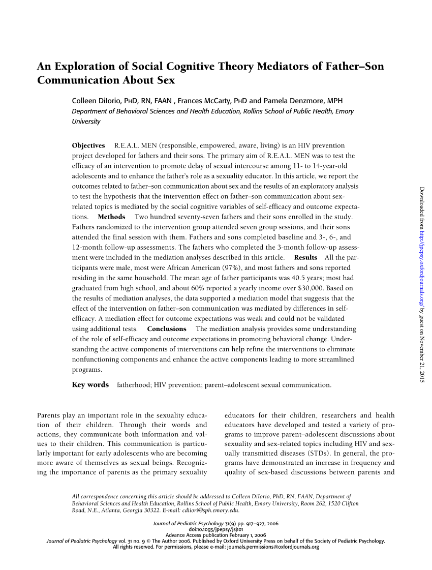 PDF) An Exploration of Social Cognitive Theory Mediators of Father-Son  Communication About Sex